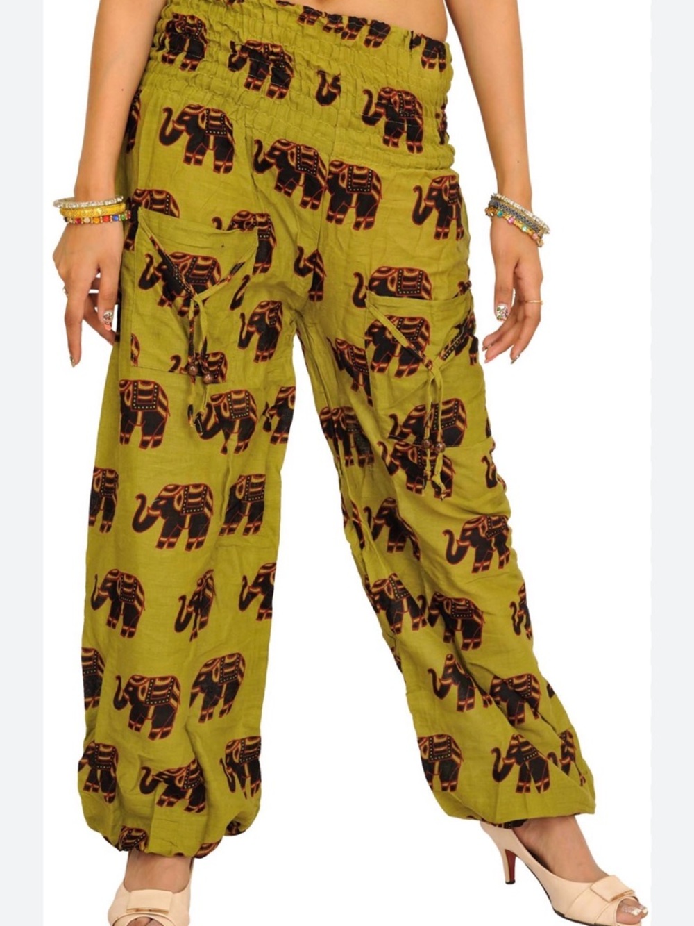 Elephant Wide Leg Pants Sz M All Over Print Travel Vacation Festival Yoga Hippie